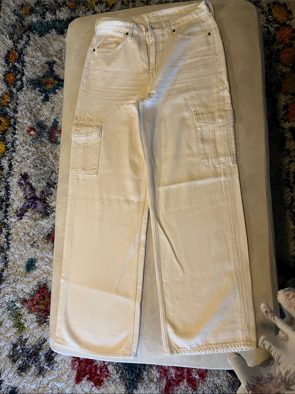 Old Navy Cream High-Rise Wide-Leg Cargo Jeans